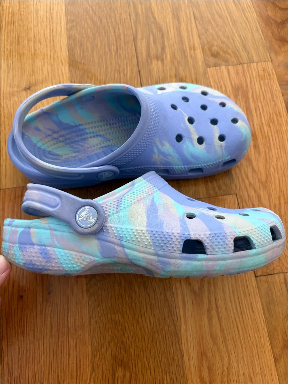 CROCS moon jelly marble Kids Lavender & Teal Tie-Dye Clog size j3 j 3 youth shoe